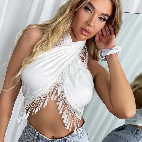 ✨Sexy White Fringe Halter Top✨ - Picture 3 of 7